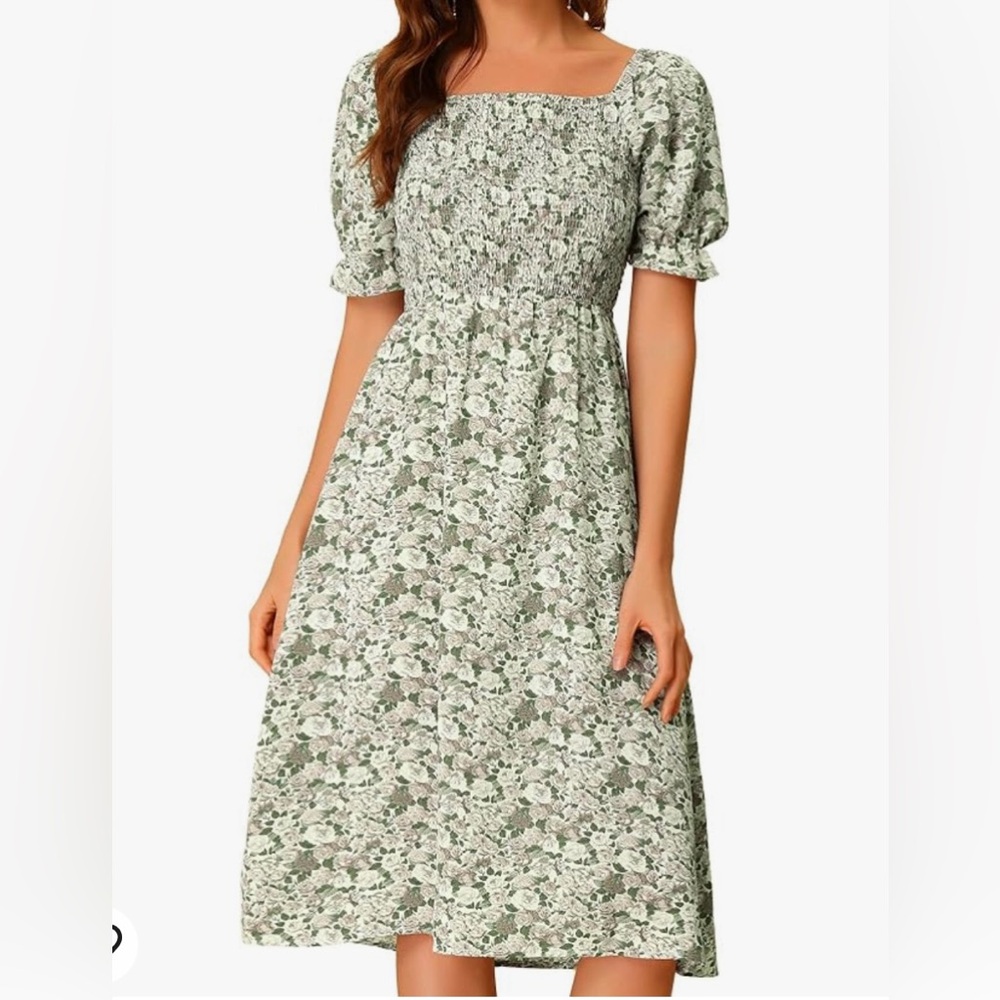 Allegra K Puffy Sleeve Floral Dress